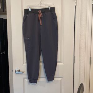 Figs Gray Joggers with Pink Drawstring